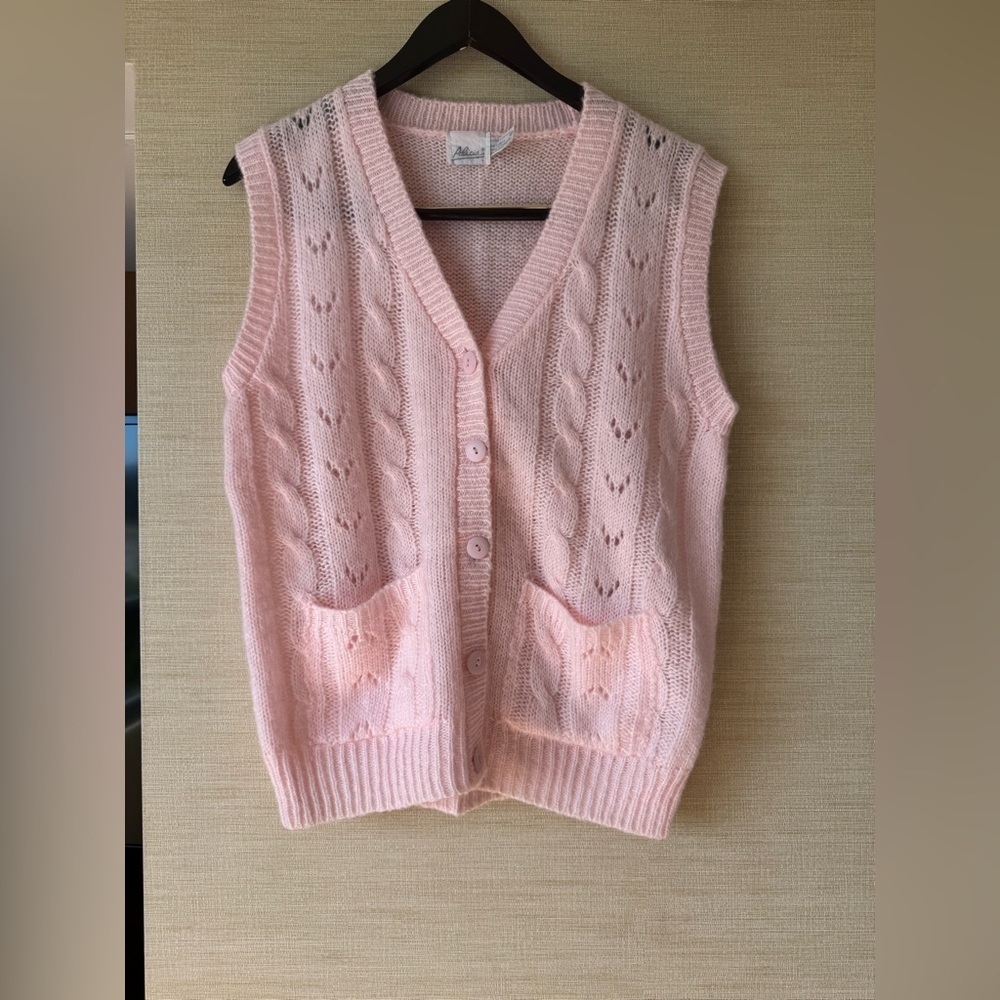 Vintage Alicia Y2K light pink cable knit sweater vest sleeveless large